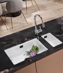 Ausmann Ceramic Ember Lavabo Ceramico Bianco Semi-incasso e Sottotop 174 x 400 mm con Tappo Nero 1208971504