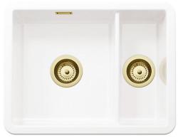 Ausmann Ceramic Ember Lavabo Ceramico Bianco da Una e Mezza Vasca da Incasso e Sottotop 495 x 370 mm con Tappi Dorati 1208971511
