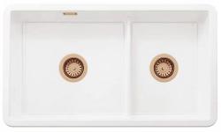 Ausmann Ceramic Ember Lavabo Ceramico Bianco Una volta e mezza da Appoggio e Sottotop 733 x 401 mm con Tappi di Rame 1208971519