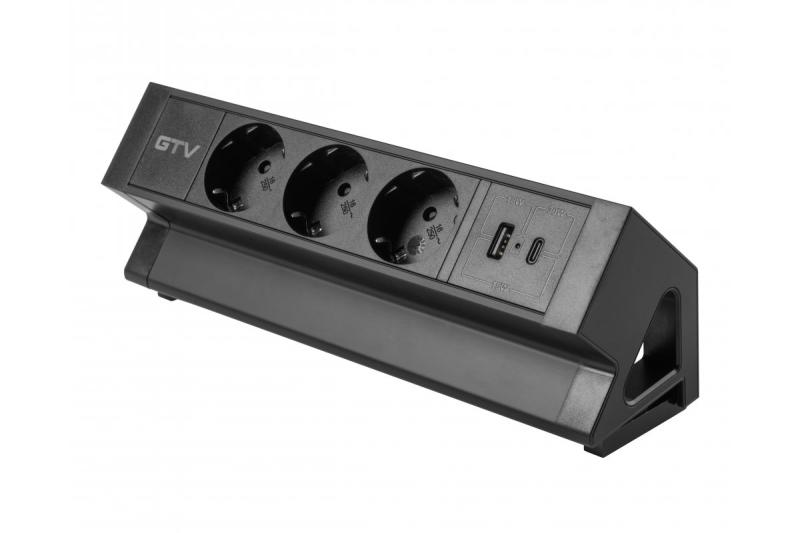 Presa per mobili BASCO, 3xSHUKO, USB A+C, cavo 1,5 m, nero