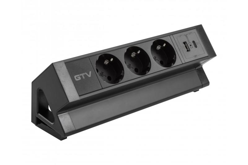 Presa per mobili BASCO, 3xSHUKO, USB A+C, cavo 1,5 m, nero