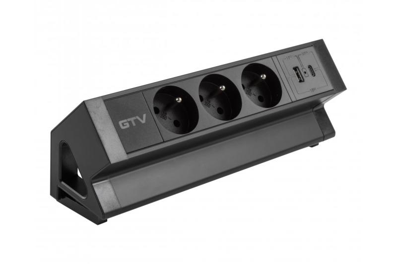 Presa per mobili Basco, 3 prese con messa a terra, USB A+C, cavo da 1,5m, nero con montaggio