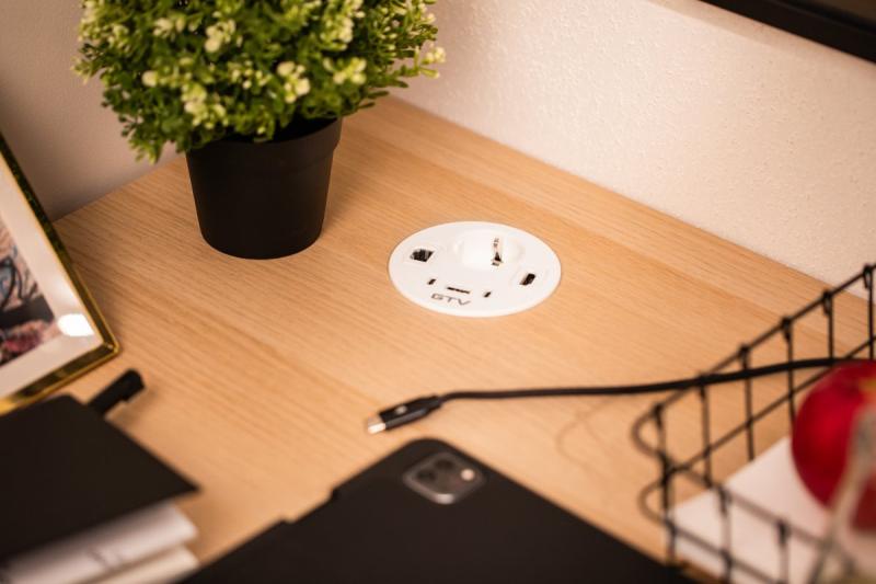 Presa da mobili RONDO, 1xSHUKO, 1xUSB-A, 2xUSB-C, HDMI, cavo RJ45 1,5 m, bianca