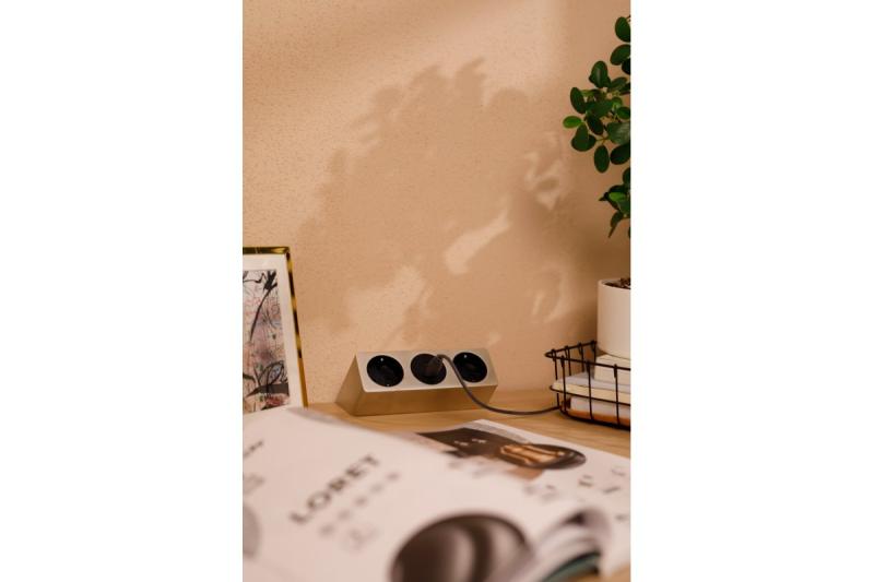 Presa per mobili SOFITO, 2xSCHUKO, USB A+C, cavo 1,5 m, acciaio inossidabile