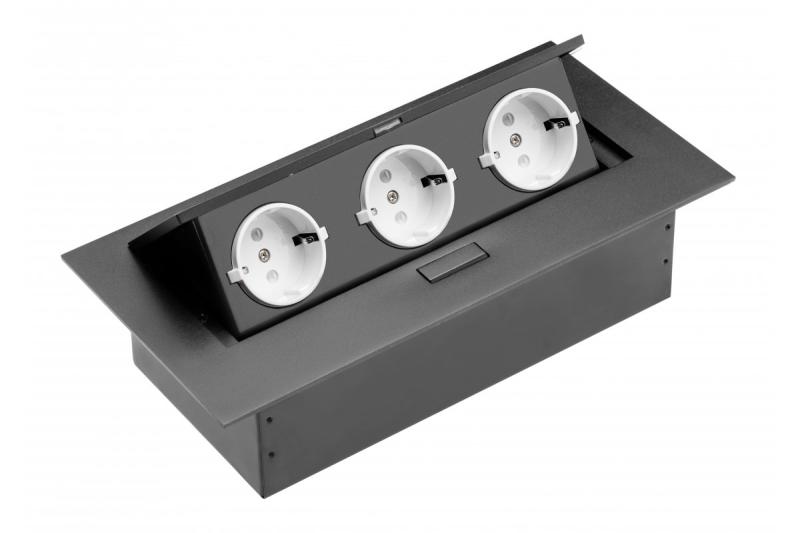 Presa multipla per mobili, 3xSHUKO, cavo 1,5 m, nero