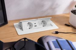 Presa per mobili MULTISOFT, 2xSHUKO, USB A+C, RJ45, cavo 1,5 m, bianco