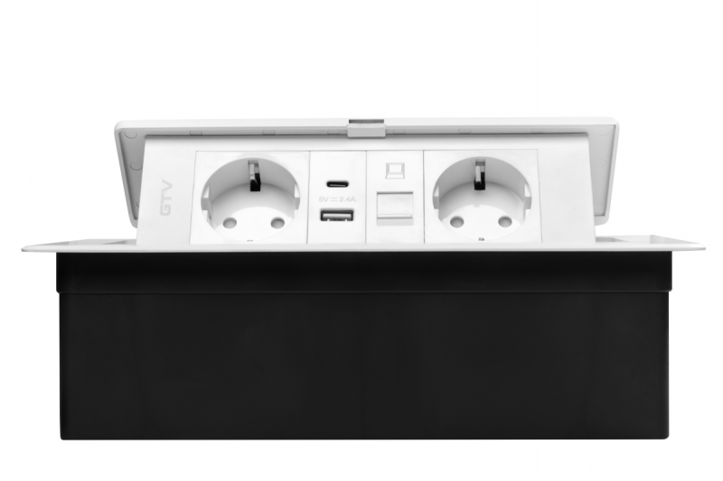 Presa per mobili MULTISOFT, 2xSHUKO, USB A+C, RJ45, cavo 1,5 m, bianco