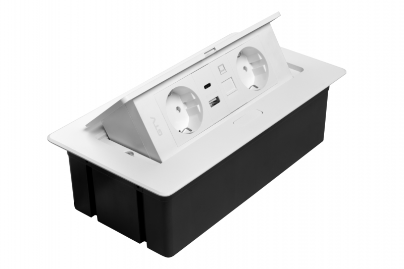 Presa per mobili MULTISOFT, 2xSHUKO, USB A+C, RJ45, cavo 1,5 m, bianco