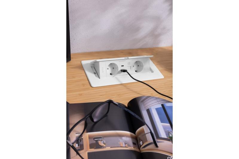 Presa per mobili MULTISOFT, 2xSHUKO, USB A+C, RJ45, cavo 1,5 m, bianco