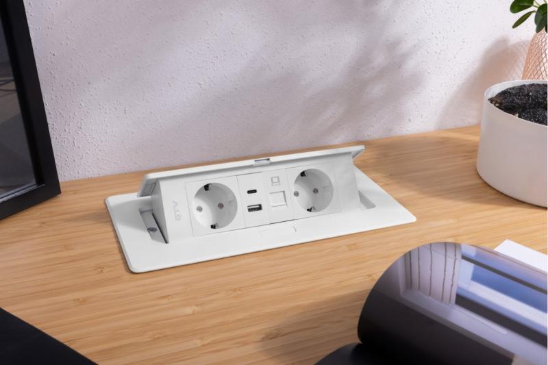 Presa per mobili MULTISOFT, 2xSHUKO, USB A+C, RJ45, cavo 1,5 m, bianco