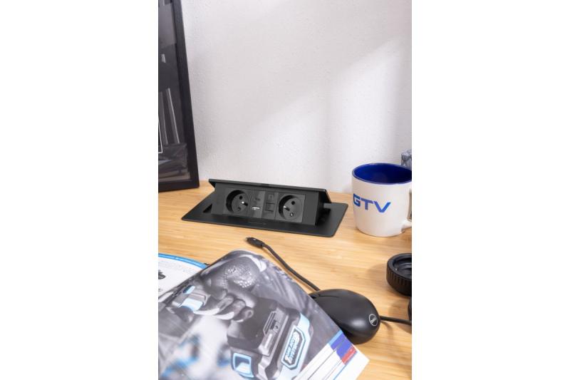 MULTISOFT Presa per Mobili 2x Presa con Messa a Terra, USB A+C, RJ45, Cavo di Alimentazione con Spina, Nero