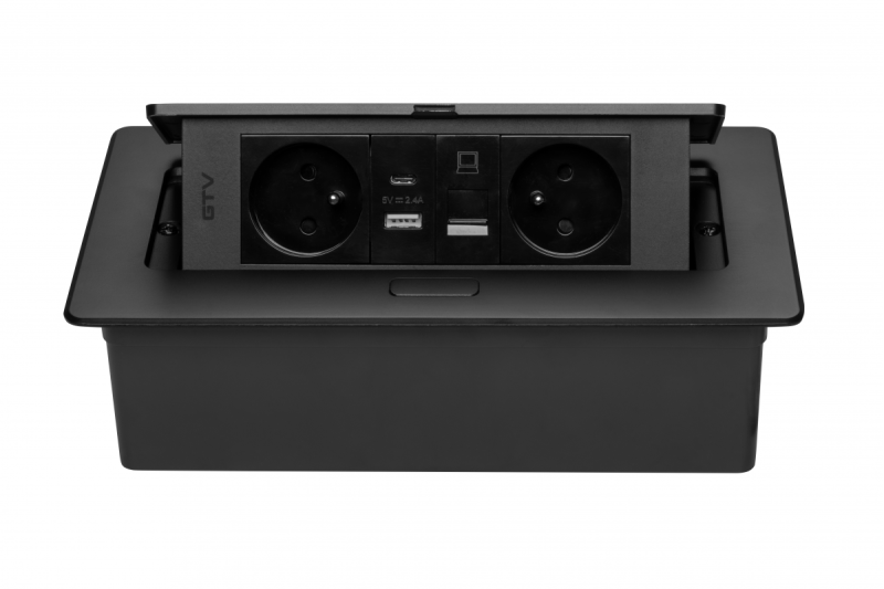 MULTISOFT Presa per Mobili 2x Presa con Messa a Terra, USB A+C, RJ45, Cavo di Alimentazione con Spina, Nero