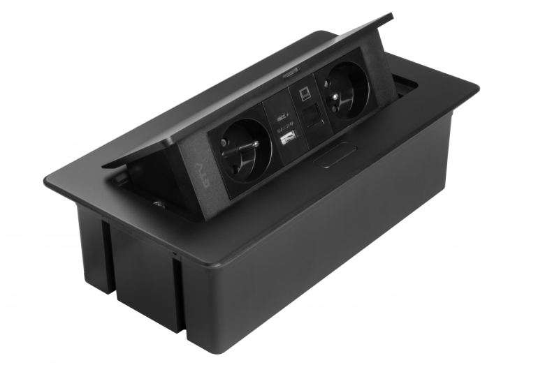 MULTISOFT Presa per Mobili 2x Presa con Messa a Terra, USB A+C, RJ45, Cavo di Alimentazione con Spina, Nero