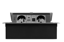 Presa per Mobili MULTISOFT 2x Presa con Messa a Terra, USB A+C, RJ45, Cavo di Alimentazione con Spina, Alluminio