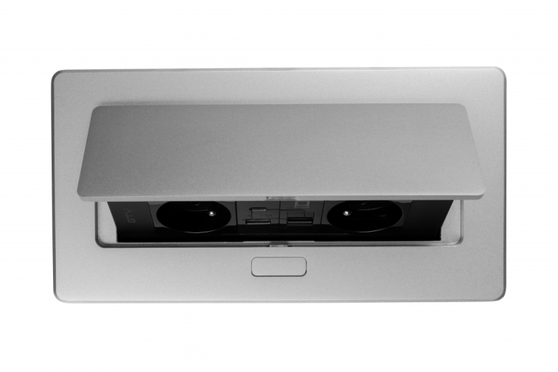 Presa per Mobili MULTISOFT 2x Presa con Messa a Terra, USB A+C, RJ45, Cavo di Alimentazione con Spina, Alluminio