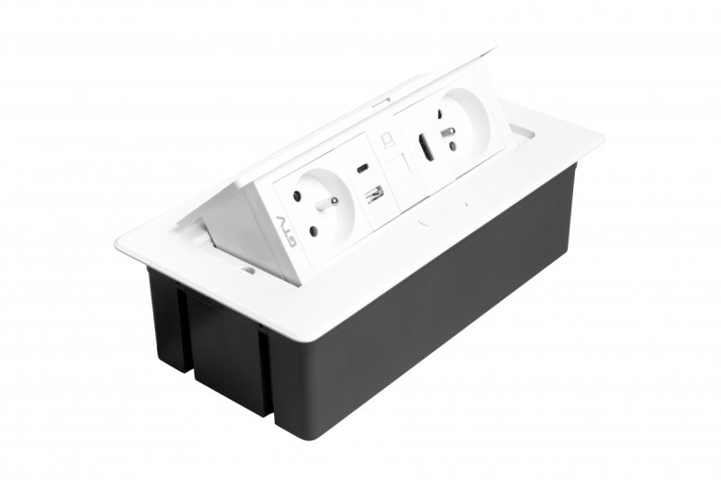 Presa per mobili MULTISOFT 2x Presa con Messa a Terra, USB A+C, RJ45, HDMI, Cavo di Alimentazione con Spina, Bianco