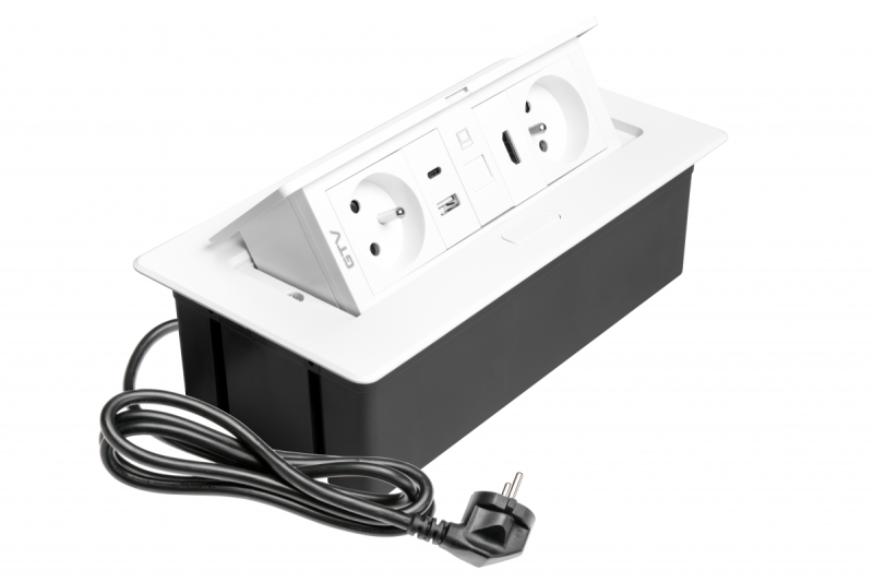 Presa per mobili MULTISOFT 2x Presa con Messa a Terra, USB A+C, RJ45, HDMI, Cavo di Alimentazione con Spina, Bianco