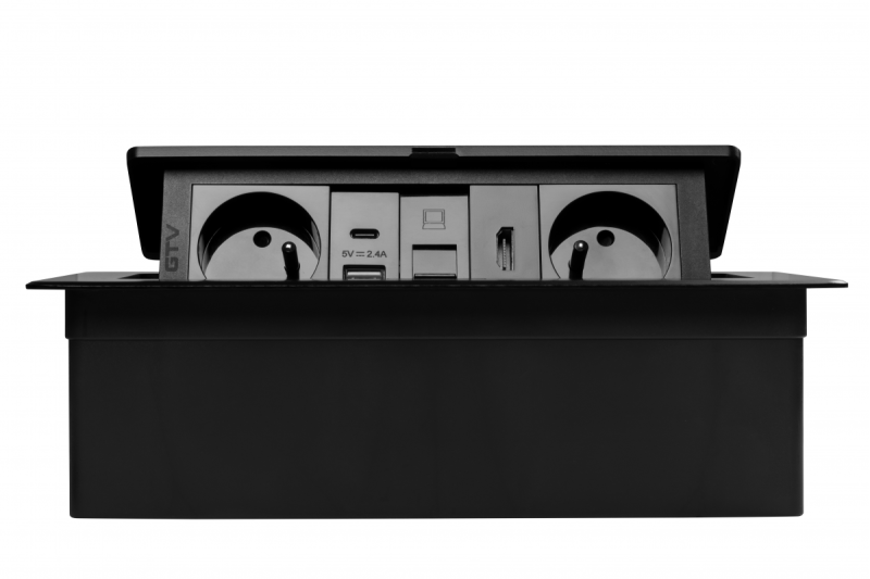 Presa per mobili MULTISOFT 2x Presa con Messa a Terra, USB A+C, RJ45, HDMI, Cavo di Alimentazione con Spina, Nero