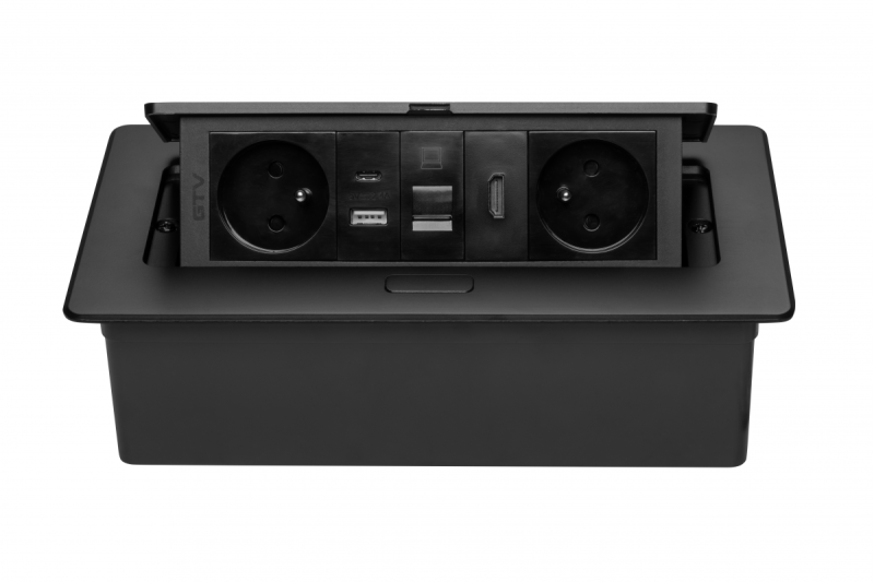 Presa per mobili MULTISOFT 2x Presa con Messa a Terra, USB A+C, RJ45, HDMI, Cavo di Alimentazione con Spina, Nero