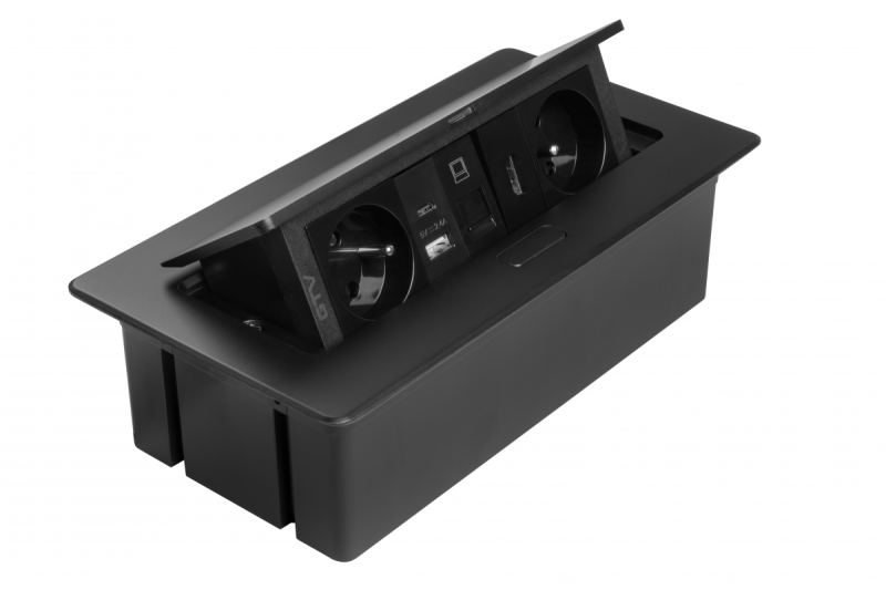 Presa per mobili MULTISOFT 2x Presa con Messa a Terra, USB A+C, RJ45, HDMI, Cavo di Alimentazione con Spina, Nero