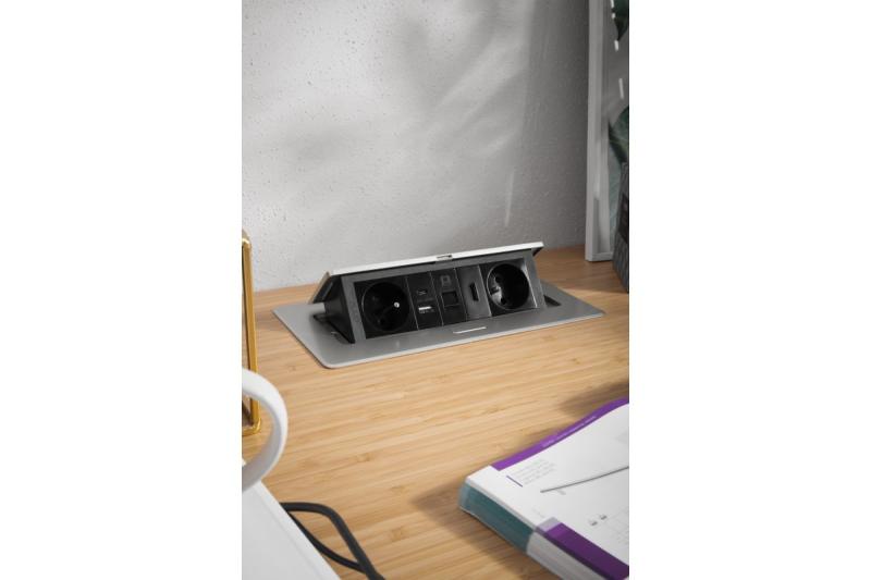 Presa per mobili MULTISOFT 2x Presa con Messa a Terra, USB A+C, RJ45, HDMI, Cavo di Alimentazione con Spina, Alluminio