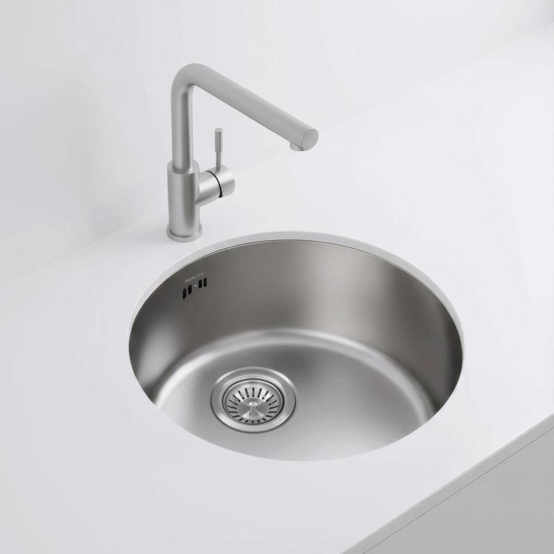 Pure.Sink Rondo RVS Lavabo Rotondo da incasso, sottotop e sopratop 38 cm PRN38-02