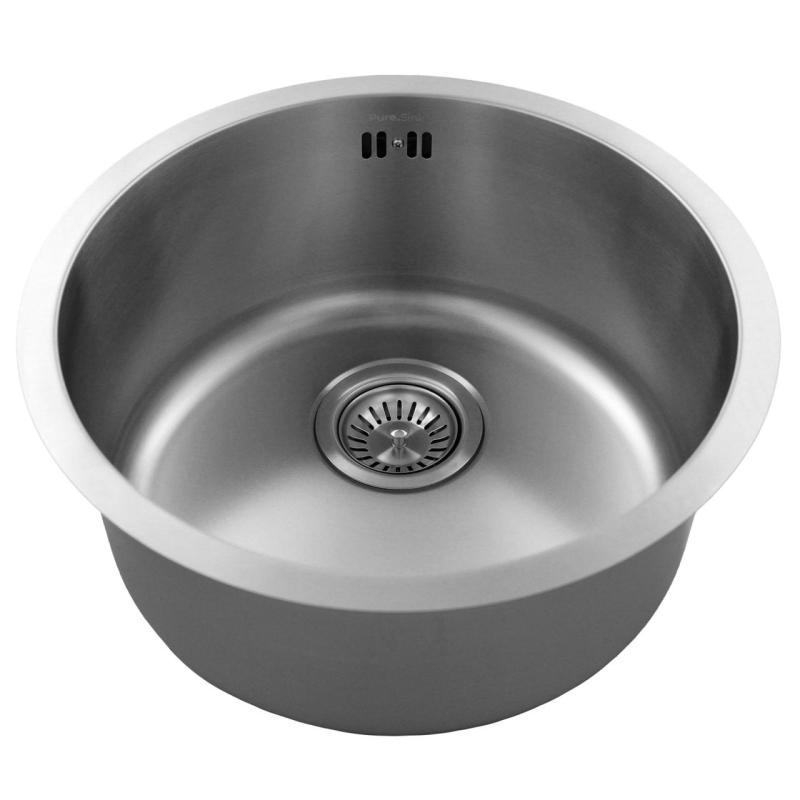 Pure.Sink Rondo RVS Lavabo Rotondo da incasso, sottotop e sopratop 38 cm PRN38-02