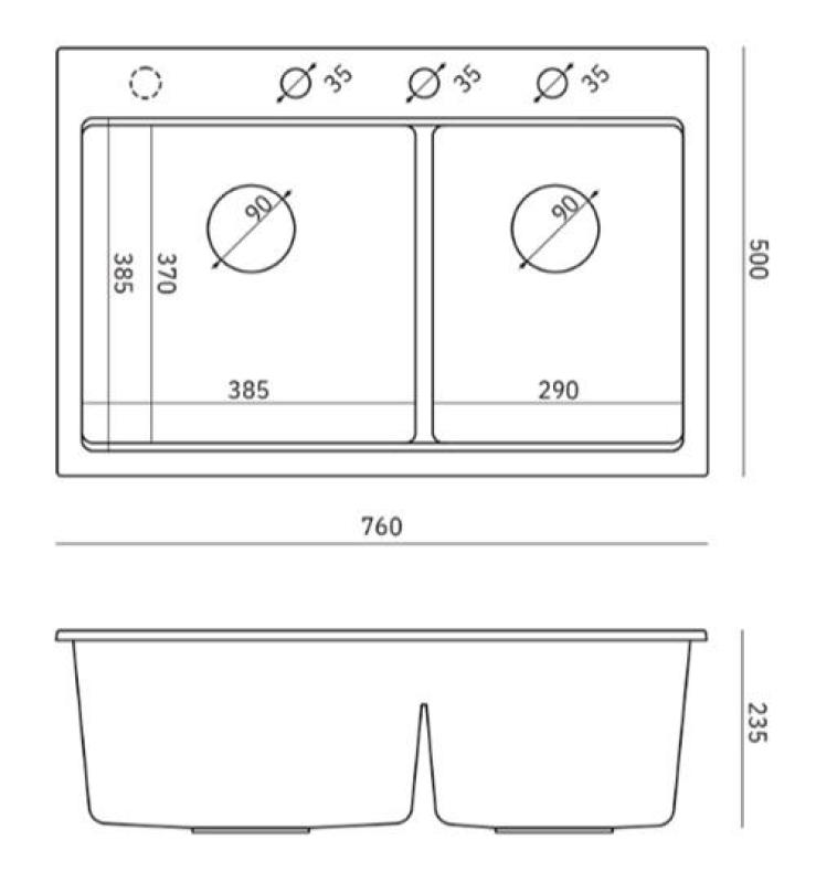 Lavello da incasso Quadri Hard Rock in granito beige doppio 76x50 cm con tappo dorato e accessori 1208971663
