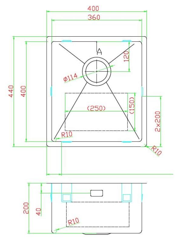 Pure.Sink Luxion Lavello in acciaio inox 36x40 cm sottopiano, incasso a filo e da appoggio PLX3640-02