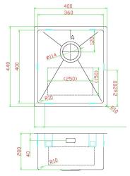 Pure.Sink Luxion Lavello dorato 36x40 cm sottopiano, incasso a filo e da appoggio PLX3640-60