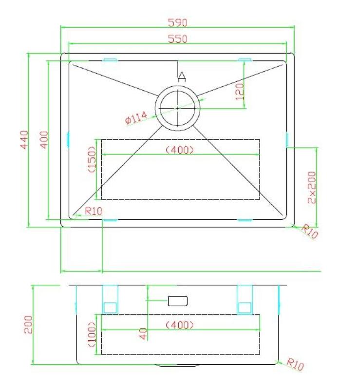 Pure.Sink Luxion Lavello in rame 55x40 cm sottopiano, incasso a filo e da appoggio PLX5540-62