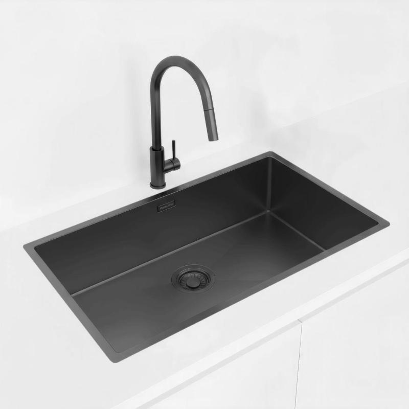 Pure.Sink Luxion Grande lavello PVD nero 74x40 cm sottopiano, incasso a filo e da appoggio PLX7440-63