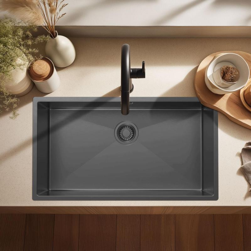 Pure.Sink Luxion Grande lavello Gun metal 74x40 cm sottopiano, incasso a filo e da appoggio PLX7440-61