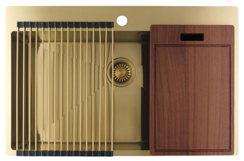 Pure.Sink Luxion Grande lavello dorato 78x50 cm Tapwing con foro per rubinetto PLX7850T-60