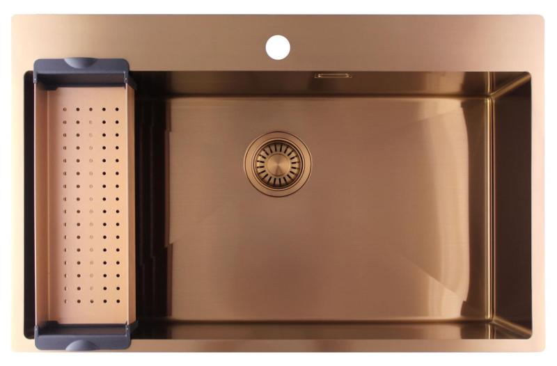 Pure.Sink Luxion Grande lavello in rame 78x50 cm Tapwing con foro per rubinetto PLX7850T-62