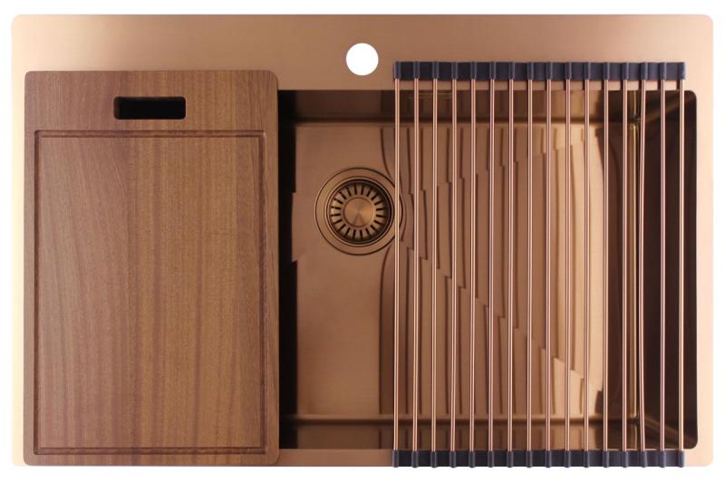 Pure.Sink Luxion Grande lavello in rame 78x50 cm Tapwing con foro per rubinetto PLX7850T-62