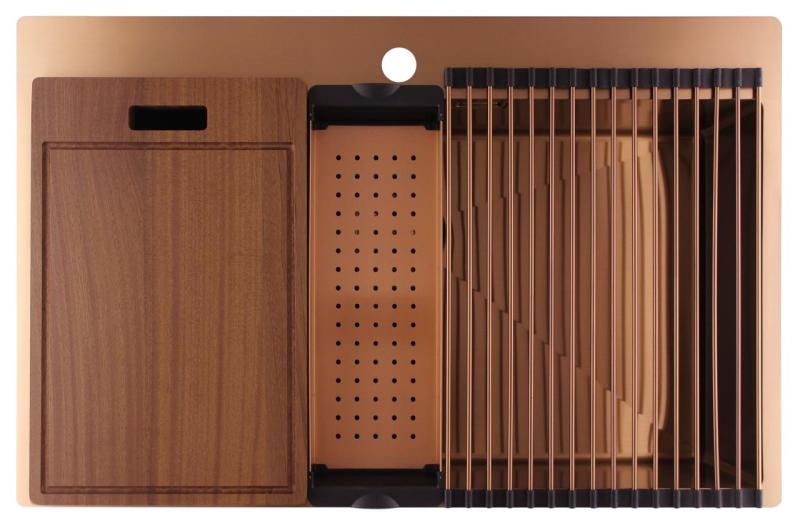 Pure.Sink Luxion Grande lavello in rame 78x50 cm Tapwing con foro per rubinetto PLX7850T-62