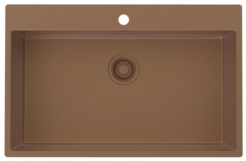 Pure.Sink Luxion Grande lavello in rame 78x50 cm Rubinetto con foro per rubinetto PLX7850T-62