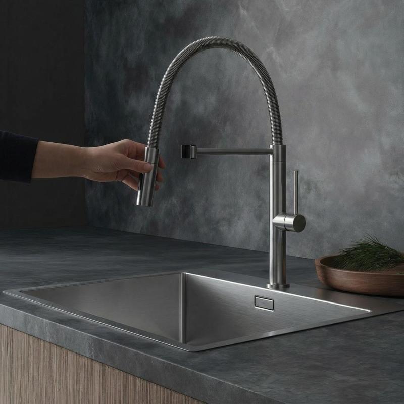 Pure.Sink Luxion Rubinetto da cucina in acciaio inossidabile massiccio con bocca flessibile e 2 tipi di getto PLXFLEX-02