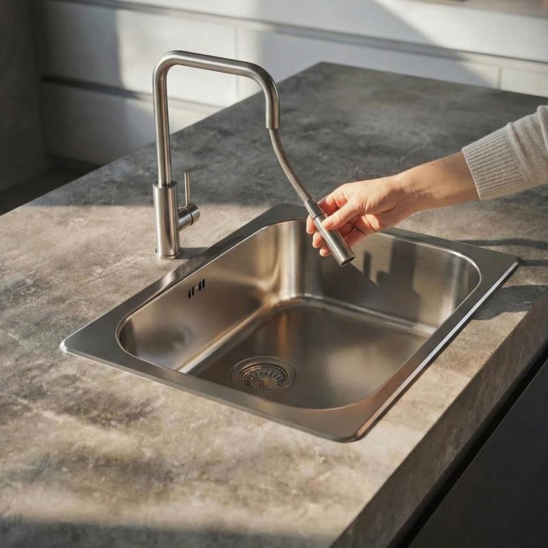 Pure.Sink Luxion Rubinetto da cucina in acciaio inossidabile massiccio quadrato con bocca estraibile PLXSQUA-02