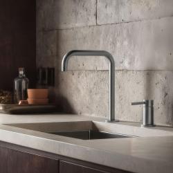 Pure.Sink Luxion Rubinetto da cucina a 2 fori in acciaio inossidabile massiccio con bocca a U PLX2HU-02