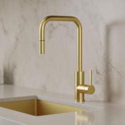 Pure.Sink Luxion Gold kitchen faucet square with pull-out spout PLXSQUA-60