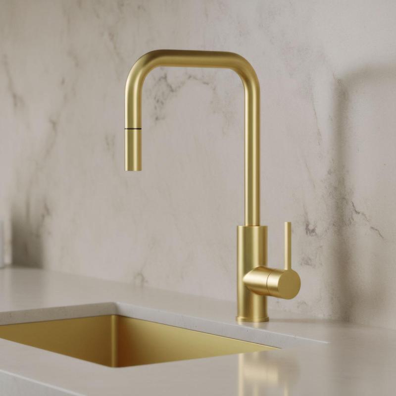 Pure.Sink Luxion Gold kitchen faucet square with pull-out spout PLXSQUA-60