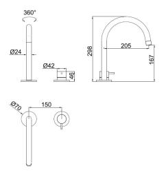 Pure.Sink Luxion Rubinetto da cucina dorato a 2 fori con bocca di erogazione rotonda PLX2HR-60