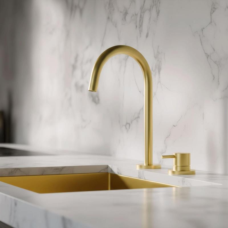 Pure.Sink Luxion 2-hole Gold kitchen faucet with round spout PLX2HR-60