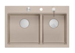 Lavabo in granito beige doppio Quadri Hard Rock da incasso 76x50 cm con tappo in acciaio inossidabile e accessori 1208971749