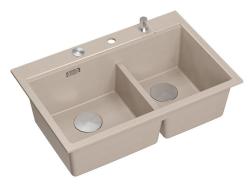 Lavabo in granito beige doppio Quadri Hard Rock da incasso 76x50 cm con tappo in acciaio inossidabile e accessori 1208971749