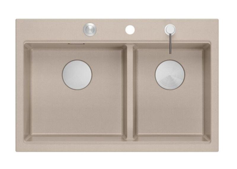 Lavabo in granito beige doppio Quadri Hard Rock da incasso 76x50 cm con tappo in acciaio inossidabile e accessori 1208971749