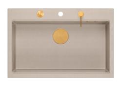 Lavello da incasso grande in granito beige Quadri Hard Rock 76x50cm incluso tappo di rame e accessori 1208971750