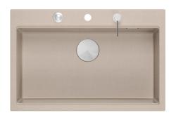 Lavello grande Quadri Hard Rock Beige in granito 76x50cm incluso tappo in acciaio inossidabile e accessori 1208971751